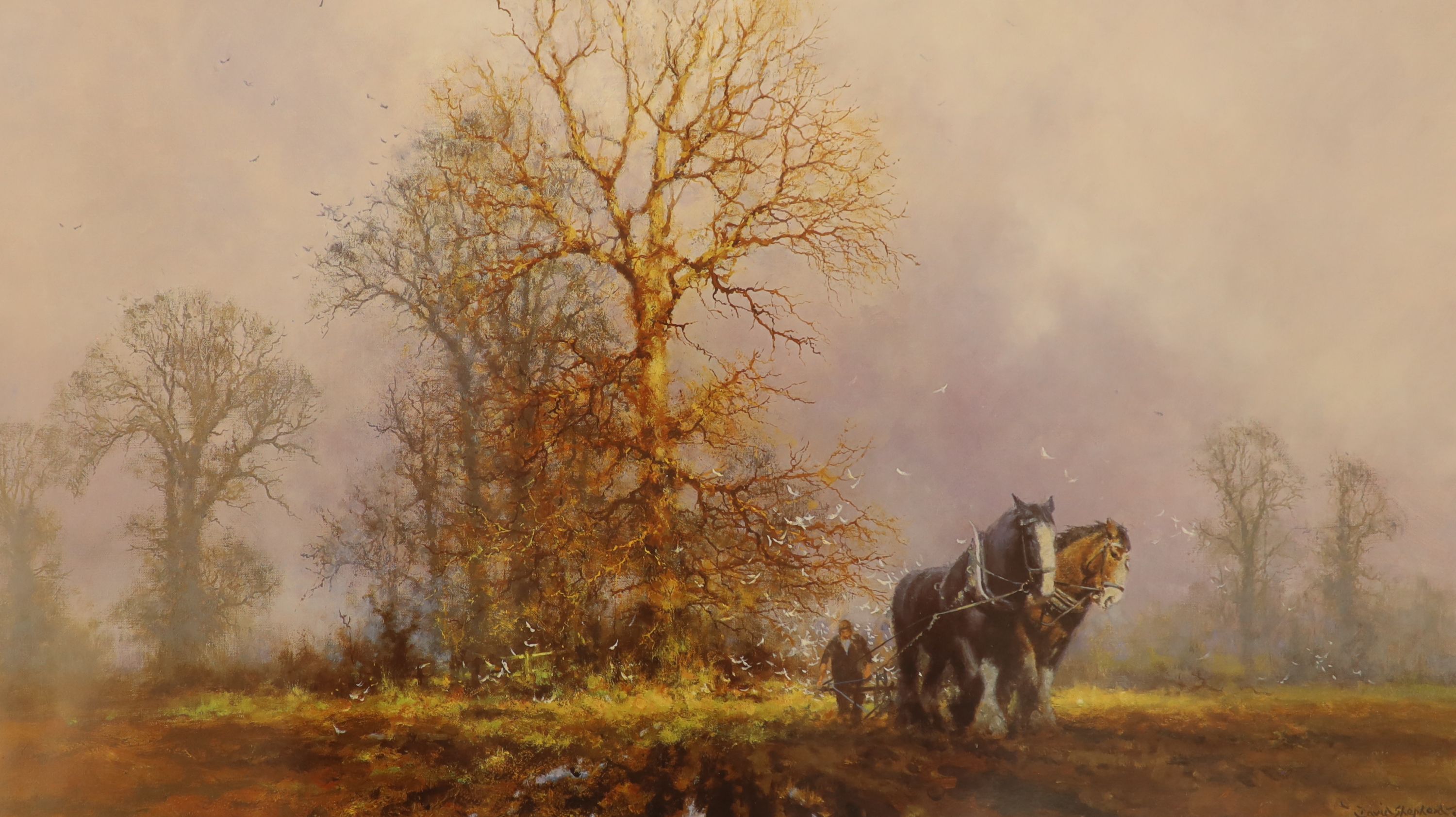 After David Shepherd (1931-2017), a signed limited edition print, 'Captain & Sergeant - the First Furrow of Autumn' and sundry other prints and oil paintings